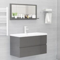 VidaXL Badkamerspiegel 80x10,5x37 Cm Spaanplaat Hoogglans Grijs -VIDAL Salle De Bain Winkel 1b50277161d84397bcfc84166f982820