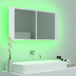 VidaXL Badkamerkast Met Spiegel En LED 90x12x45 Cm Acryl Hoogglans Wit -VIDAL Salle De Bain Winkel 1eb4e2634836474baaefbb89f3bed64a