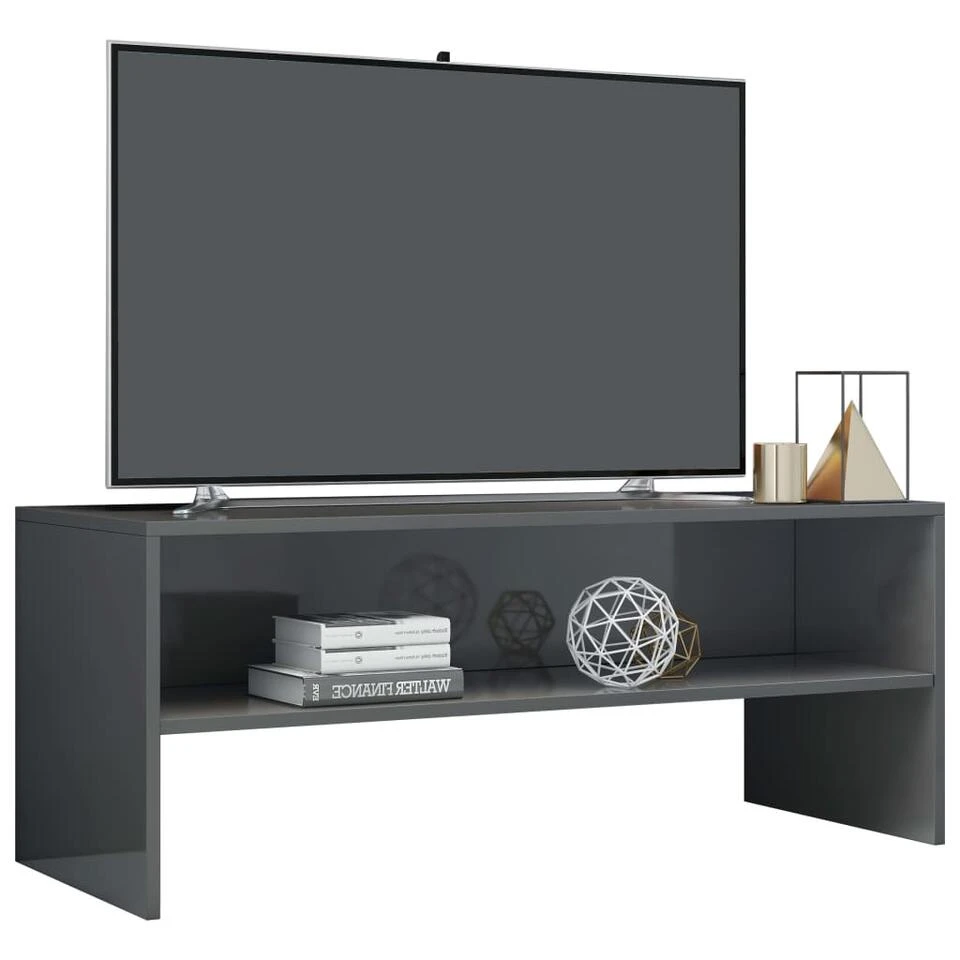 VidaXL Tv-meubel 100x40x40 Cm Bewerkt Hout Hoogglans Grijs 3 VidaXL Tv-meubel 100x40x40 Cm Bewerkt Hout Hoogglans Grijs - Afbeelding 3