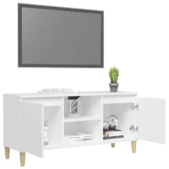 VidaXL Tv-meubel Met Massief Houten Poten 103,5x35x50 Cm Wit -VIDAL Salle De Bain Winkel 3ce9e5f0498f42d4968669c35ed45241