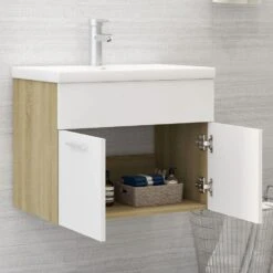 VidaXL Wastafelkast 60x38,5x46 Cm Spaanplaat Wit En Sonoma Eikenkleur -VIDAL Salle De Bain Winkel 47b11aa439f84a60af63cd94b36718fc