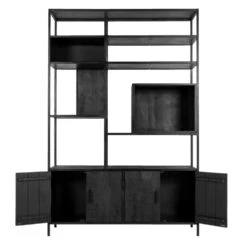 Giga Meubel Vakkenkast Mangohout - Zwart - 140x42x210cm - Kast Cube -VIDAL Salle De Bain Winkel 49773c7136844cd2b70e4e216dbec3ec