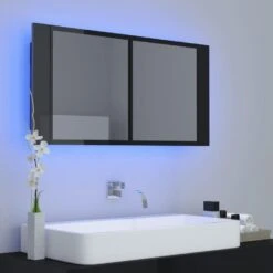 VidaXL Badkamerkast Met Spiegel En LED 90x12x45 Acryl Hoogglans Zwart -VIDAL Salle De Bain Winkel 4e201e8fe16a45a38fc014d8f0ef0323