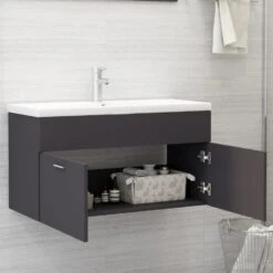 VidaXL Wastafelkast 90x38,5x46 Cm Spaanplaat Grijs -VIDAL Salle De Bain Winkel 521e63e177064793a37aca4d3c996569