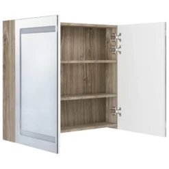 VidaXL Badkamerkast Met Spiegel En LED 80x12x68 Cm Wit En Eikenkleurig -VIDAL Salle De Bain Winkel 658af21c794d4afe9be6c93cce271104