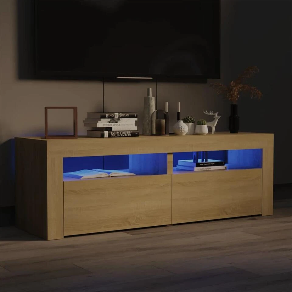 VidaXL Tv-meubel Met LED-verlichting 120x35x40cm Sonoma Eikenkleurig 2 VidaXL Tv-meubel Met LED-verlichting 120x35x40cm Sonoma Eikenkleurig - Afbeelding 2