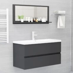 VidaXL Badkamerspiegel 90x10,5x37 Cm Spaanplaat Grijs -VIDAL Salle De Bain Winkel 7930a973115c4f6dad8b89b893e5b499