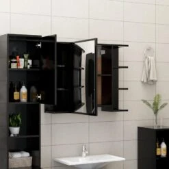 VidaXL Badkamerspiegelkast 80x20,5x64 Cm Spaanplaat Zwart -VIDAL Salle De Bain Winkel 7989909e3912420bb76bee3941f2068d