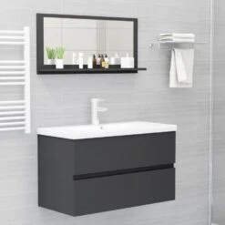 VidaXL Badkamerspiegel 80x10,5x37 Cm Spaanplaat Grijs -VIDAL Salle De Bain Winkel 7d23715e252744dfbf91bb761a2dfa2c