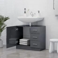 VidaXL Wastafelkast 63x30x54 Cm Spaanplaat Hoogglans Grijs -VIDAL Salle De Bain Winkel 80e229eac2d94de2a011c91e12ee4458