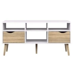 TV-meubel Delta 6-vaks - Wit/eikenkleur - 57,4x117,1x39 Cm