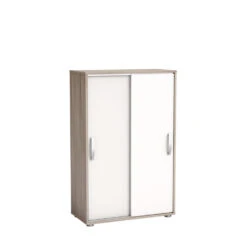 Kast Nano Met Schuifdeuren - Licht Eiken/wit - 105,6x68x32,9 Cm
