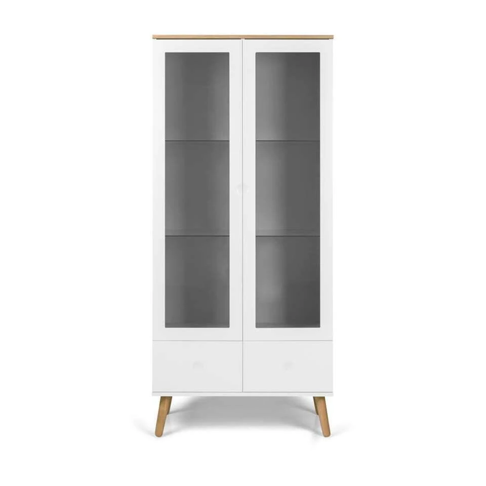 Tenzo Vitrinekast Dot - Wit/eiken - 175x79x43 Cm 1 Tenzo Vitrinekast Dot - Wit/eiken - 175x79x43 Cm
