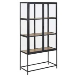 Vitrine Adino - Zwart/eikenkleur - 150x77x35 Cm