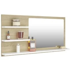 VidaXL Badkamerspiegel 90x10,5x45 Cm Spaanplaat Wit Sonoma Eikenkleur -VIDAL Salle De Bain Winkel 827383de28ce460b92c719fbfb486417