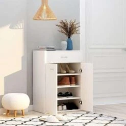 VidaXL Schoenenkast 60x35x84 Cm Bewerkt Hout Wit -VIDAL Salle De Bain Winkel 83a7eec1f41c4163bd995c0927529d7b