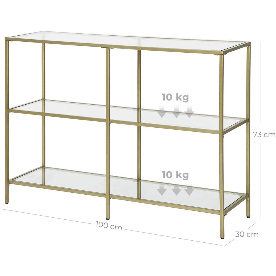 ACAZA Console Tafel, Bijzettafel Met Drie Niveaus Van Gehard Glas, Goudkleurig 3 ACAZA Console Tafel, Bijzettafel Met Drie Niveaus Van Gehard Glas, Goudkleurig - Afbeelding 3
