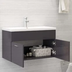 VidaXL Wastafelkast 80x38,5x46 Cm Spaanplaat Hoogglans Grijs -VIDAL Salle De Bain Winkel 87b3881e7d7f451f8e71693c2cb78318