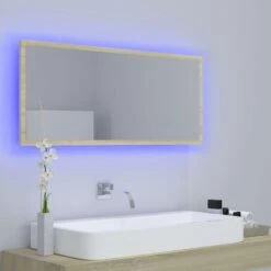 VidaXL Badkamerspiegel LED 100x8,5x37 Cm Acryl Sonoma Eikenkleurig -VIDAL Salle De Bain Winkel 89c09ee111404f3b821241c4ffd4de9d