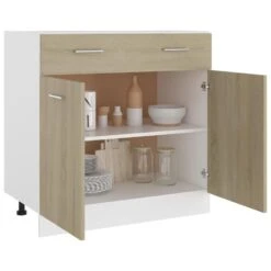 VidaXL Onderkast Met Lade 80x46x81,5 Cm Spaanplaat Sonoma Eikenkleurig -VIDAL Salle De Bain Winkel 8d55f0358c0c4547ba575230e0e8fef1