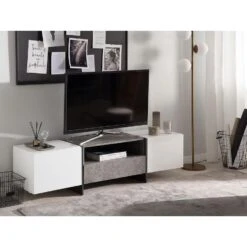 Beliani TV-kast RUSSEL - Wit Mdf -VIDAL Salle De Bain Winkel 8e4c39a4b65f43ad9e87b2009fb9b021