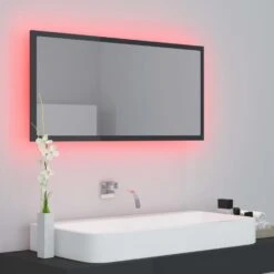 VidaXL Badkamerspiegel LED 90x8,5x37 Cm Acryl Hoogglans Grijs -VIDAL Salle De Bain Winkel 96e83ea260374b7bbdb6053d97adfa46