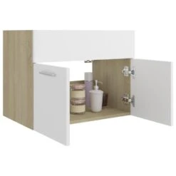 VidaXL Wastafelkast 60x38,5x46 Cm Spaanplaat Wit En Sonoma Eikenkleur -VIDAL Salle De Bain Winkel 96faf2fcc5f444858c84ebf142fa9aac