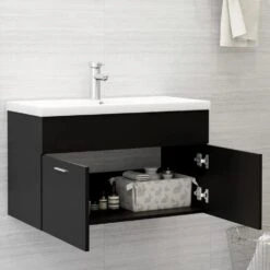 VidaXL Wastafelkast 80x38,5x46 Cm Spaanplaat Zwart -VIDAL Salle De Bain Winkel 975bf3ccd18c4fbeb14010a6091d4adc