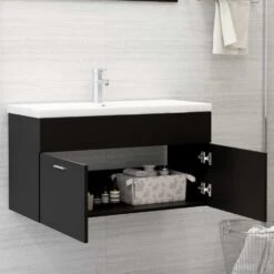 VidaXL Wastafelkast 90x38,5x46 Cm Spaanplaat Zwart -VIDAL Salle De Bain Winkel af1c5800317f4608a78cffa01aca8239