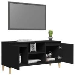 VidaXL Tv-meubel Met Massief Houten Poten 103,5x35x50 Cm Zwart -VIDAL Salle De Bain Winkel b9637ec761ca42cd9238687c4b16fab1