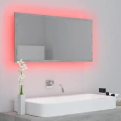 VidaXL Badkamerspiegel LED 90x8,5x37 Cm Acryl Betongrijs -VIDAL Salle De Bain Winkel c621f598f9564443a14a66464b1c0f49
