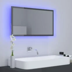 VidaXL Badkamerspiegel LED 80x8,5x37 Cm Acryl Hoogglans Grijs -VIDAL Salle De Bain Winkel ce3de87f0faf4b2080c6a01b0ce0269b