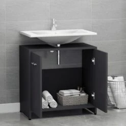 VidaXL Badkamerkast 60x33x61 Cm Spaanplaat Grijs -VIDAL Salle De Bain Winkel d1ac336fe297437083d62a13dfa9e06f