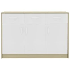 VidaXL Dressoir 110x30x75 Cm Spaanplaat Wit En Sonoma Eikenkleurig -VIDAL Salle De Bain Winkel d9aa0c7668454eab8699f6c138824172