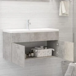 VidaXL Wastafelkast 90x38,5x46 Cm Spaanplaat Betongrijs -VIDAL Salle De Bain Winkel dfbefd92d9874160bd04eeb7ca33523c