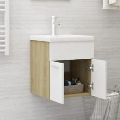 VidaXL Wastafelkast 41x38,5x46 Cm Spaanplaat Wit En Sonoma Eikenkleur -VIDAL Salle De Bain Winkel dffa589d01f440e5a32adc5c3734a209