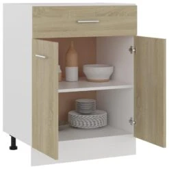 VidaXL Onderkast Met Lade 60x46x81,5 Cm Spaanplaat Sonoma Eikenkleurig -VIDAL Salle De Bain Winkel eb859ee13f71452fa64a4b2878b01591