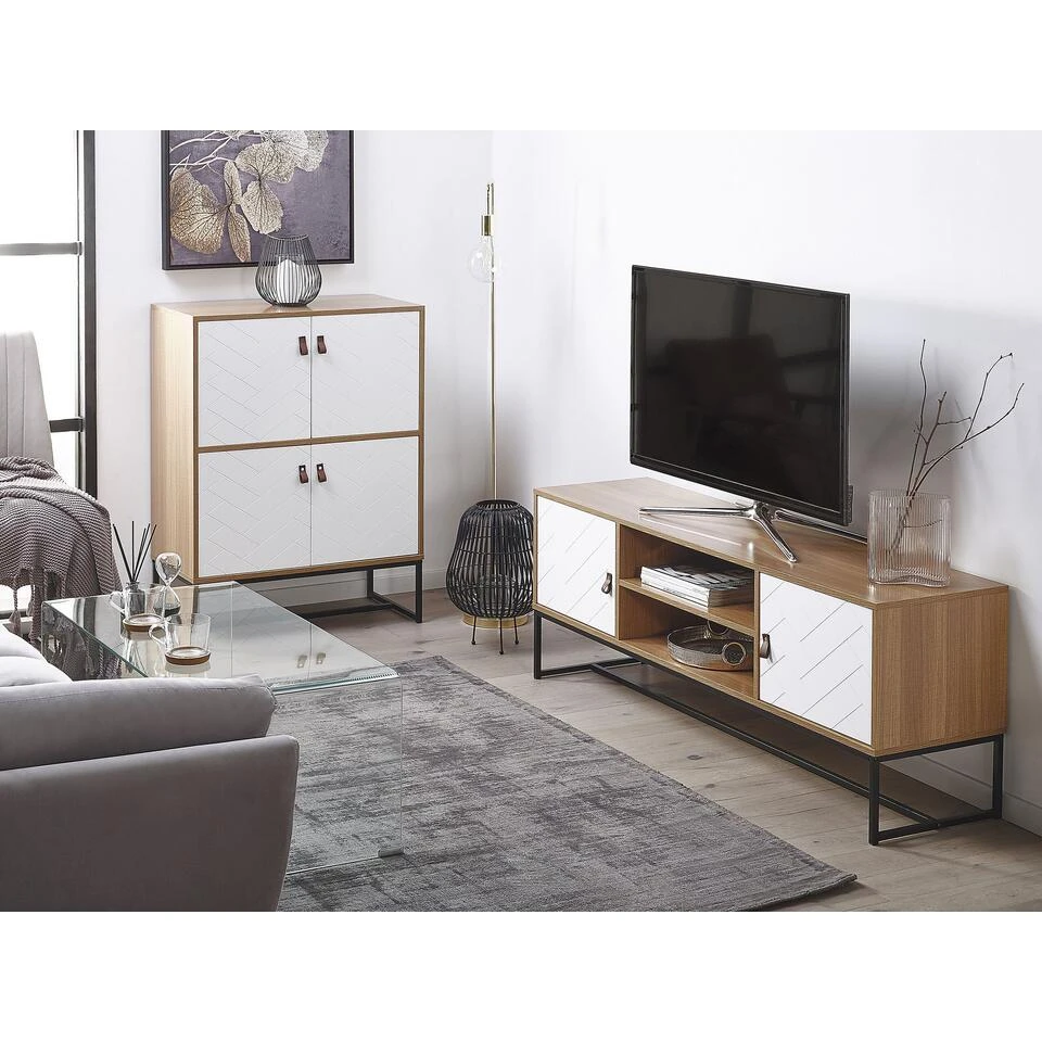 Beliani TV-kast NUEVA - Lichte Houtkleur Mdf 4 Beliani TV-kast NUEVA - Lichte Houtkleur Mdf - Afbeelding 4