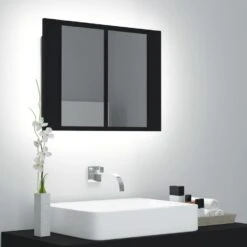 VidaXL Badkamerkast Met Spiegel En LED 60x12x45 Cm Acryl Zwart -VIDAL Salle De Bain Winkel f65f629160544d1f81c73e66fca3e576