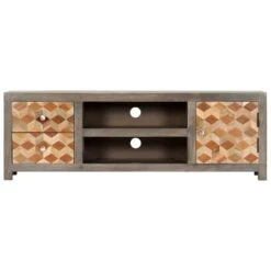 VidaXL Tv-meubel 120x30x40 Cm Massief Mangohout Grijs -VIDAL Salle De Bain Winkel fec50d1374874a42b954c7cdafd83838